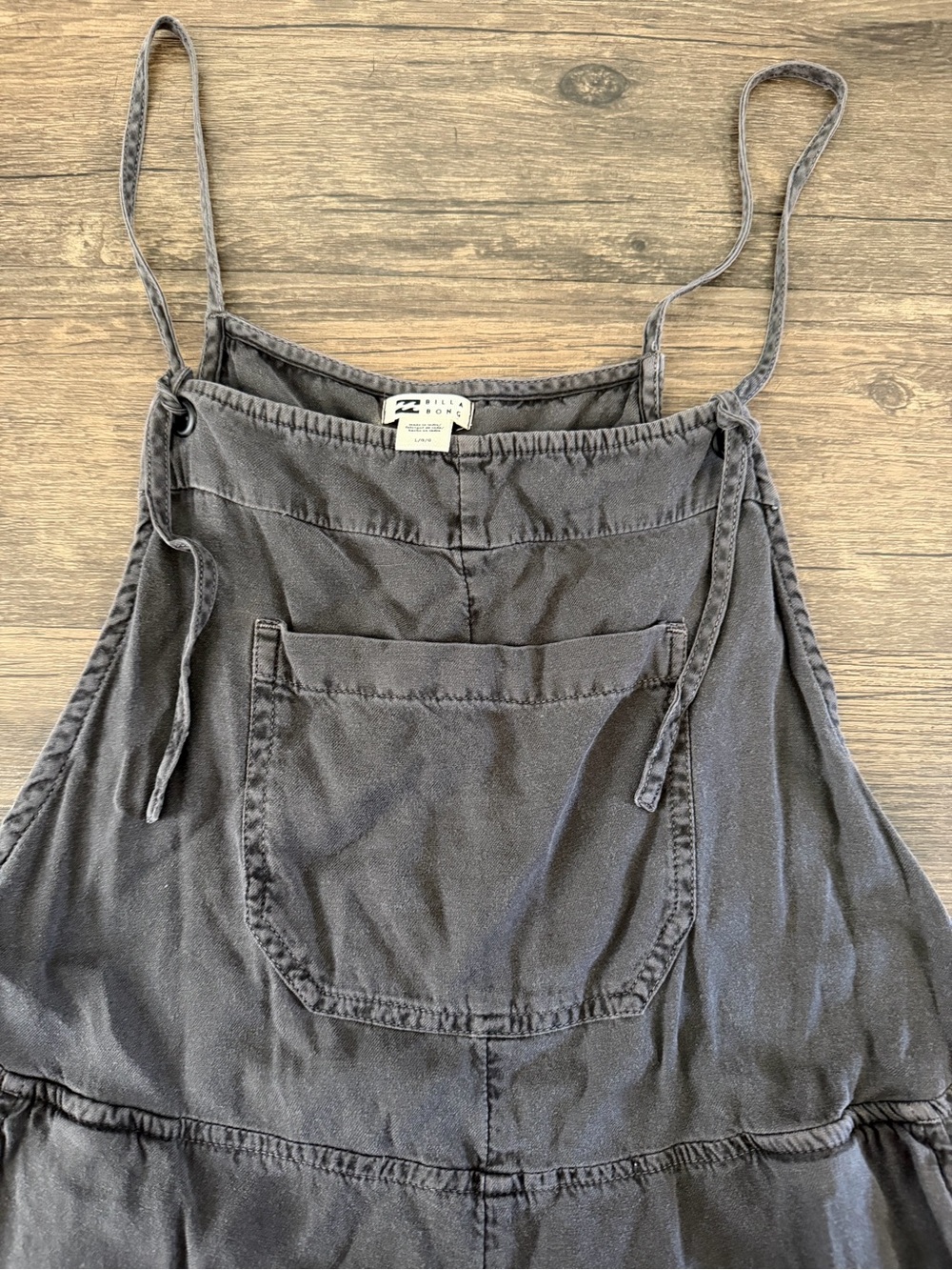 BILLABONG Wild Pursuit Womens Romper Off Black Short Charcoal Denim Overalls L - Picture 8 of 14